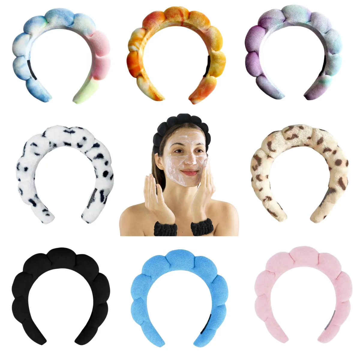 Fashion Sponge Headband for Women Girls Puffy Hair Band Makeup Bubble Retro Terry Cloth Headbands Set Accessories Headwear