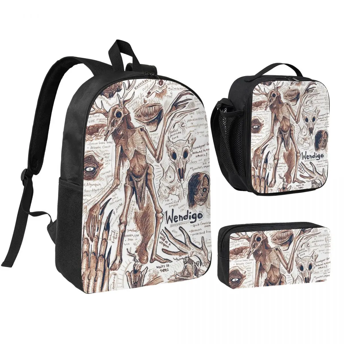 Рюкзак EgertronPuck's Wendigo ANatomy для мальчиков и девочек, школьная сумка, сумка для ноутбука, сумки через плечо, 3 шт., изолированная сумка для обедов, пенал