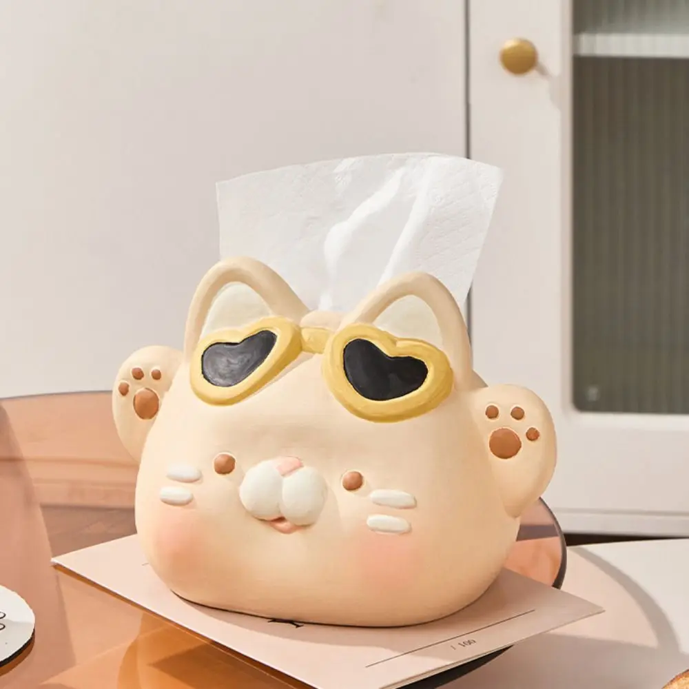 

Desktop Decoration Ceramics Tissue Box Cartoon Cute Paper Box Cat Shape Napkin Storage Box Hotel
