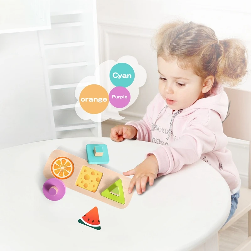 Jouets Montessori pour Bébés, Jeu de Puzzle en Bois, Dessin Animé, Planche à Saisir les Fruits, Document de Forme, Éducation Précoce