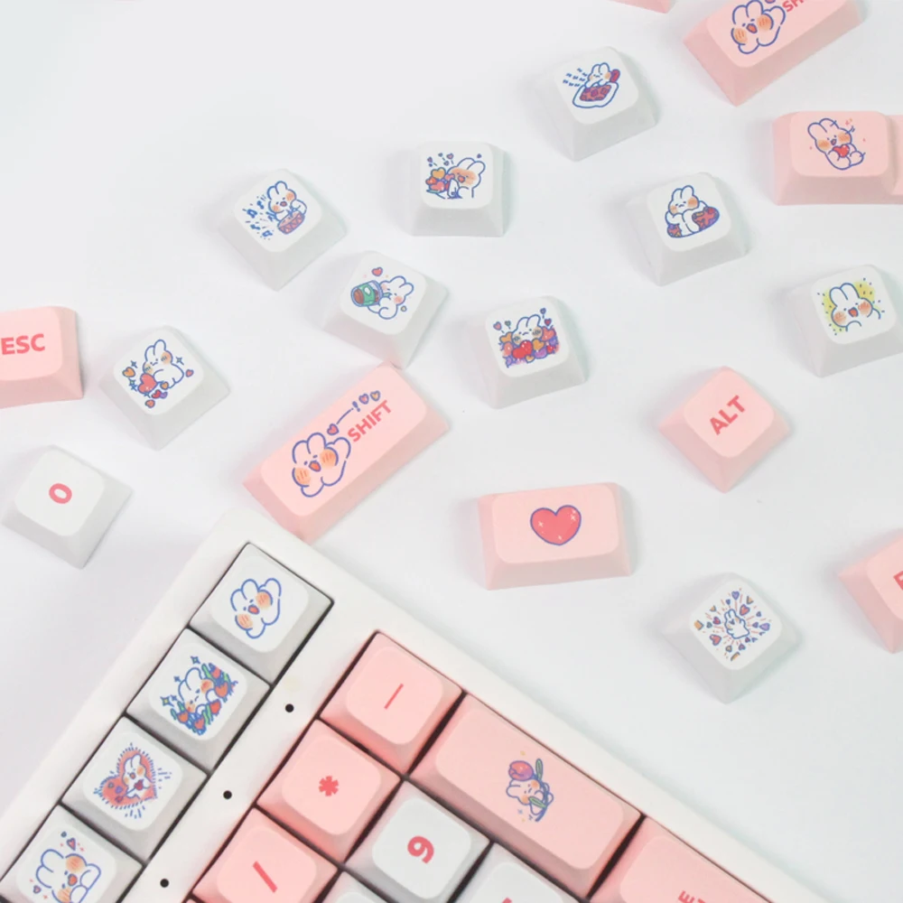 Imagem -05 - Chave Bonito Coelho Vapor Rosa Keycaps Pbt Dye Sublimação Xda Perfil para Interruptor mx Fit 61 64 68 87 96 104 108 Keycaps Teclado 129