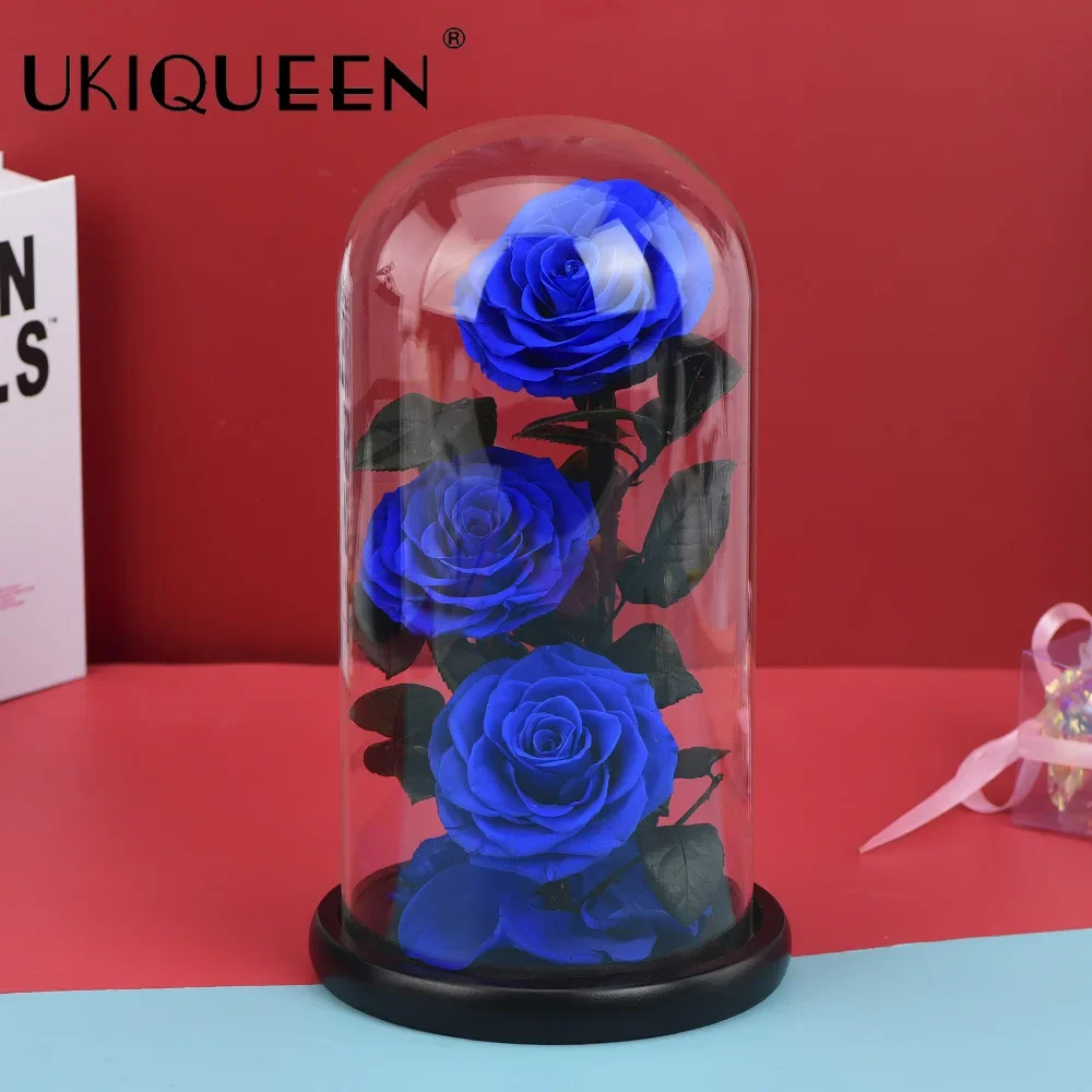 1Pcs Natural Forever Roses Glass Dome Fresh Roses Christmas Birthday Gift Eternal Love Anniversary Gift Box Mother's Day Gift