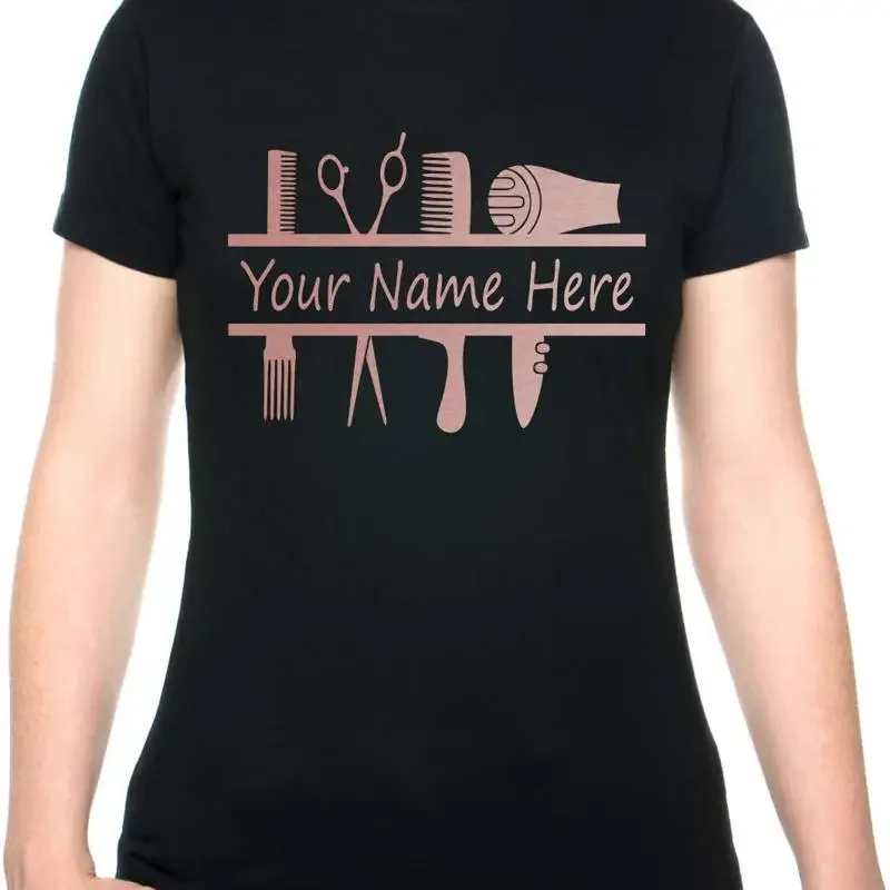 Personalised Ladies T-Shirt Hairdresser Your Name Work Tee For Hair Stylist