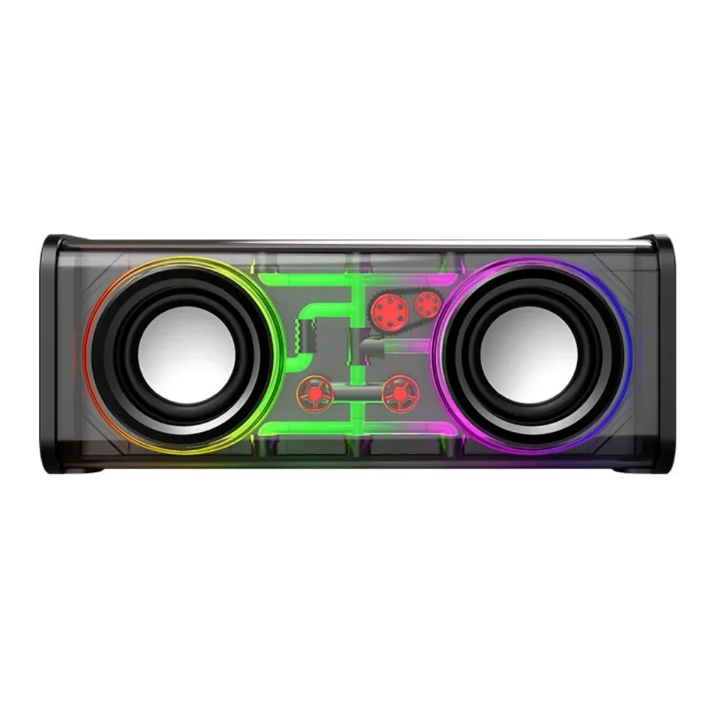 V8 Transparent Mecha Speakers Bluetooth 5.0 Wireless Double Bass Diaphragm Subwoofer Music TWS RGB Light Mini Party Loudspeaker