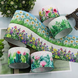 Floral Flower Printed Grosgrain Ribbon Tape 1-1/2
