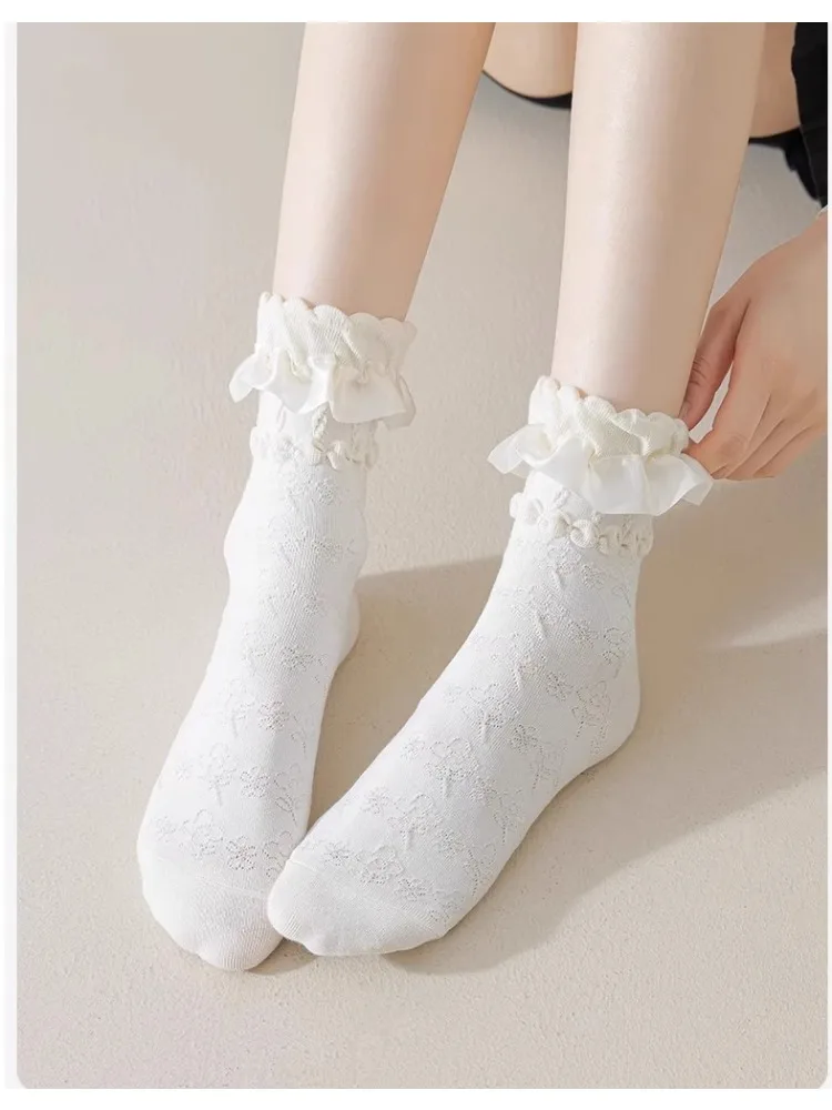 3 أزواج امرأة لوليتا لطيف أسود أبيض الجوارب مجموعة الربيع الصيف الإناث سيدة بنات الدانتيل Kawaii الجوارب للنساء #6