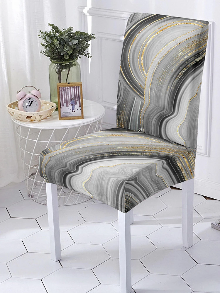 

Wedding Chair Cover Marble Print Stretch for Kitchen Elastic Dining Room Chair Cover Dine Chairs Slipcover Home Decoration