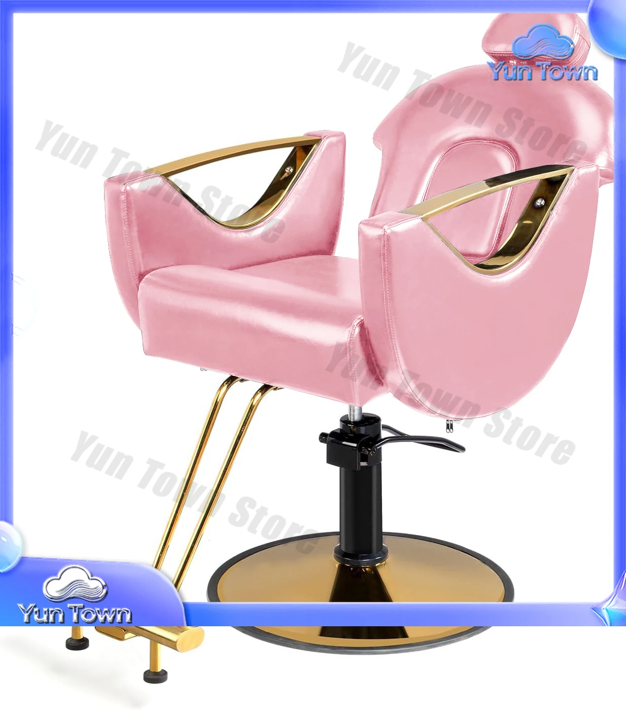 Modern Round Gold Metal Base Hair Equipment Pink Leather Barber Styling Chair For Salon Shop