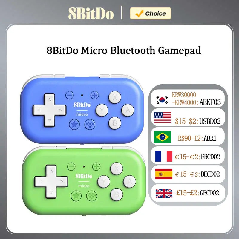 8BitDo مايكرو بلوتوث جيم باد وحدة تحكم لعبة صغيرة لسويتش وأندرويد وراسبيري باي، يدعم وضع لوحة المفاتيح