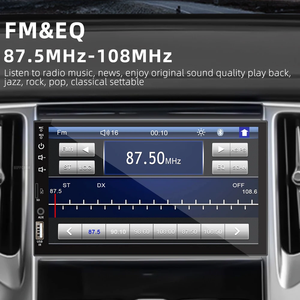 HIPPBQCC Car Radio 7 Inch 1 Din MP5 Multimedia Player Touch Screen FM ISO Power Aux Input Bluetooth USB Mirror Link Universal