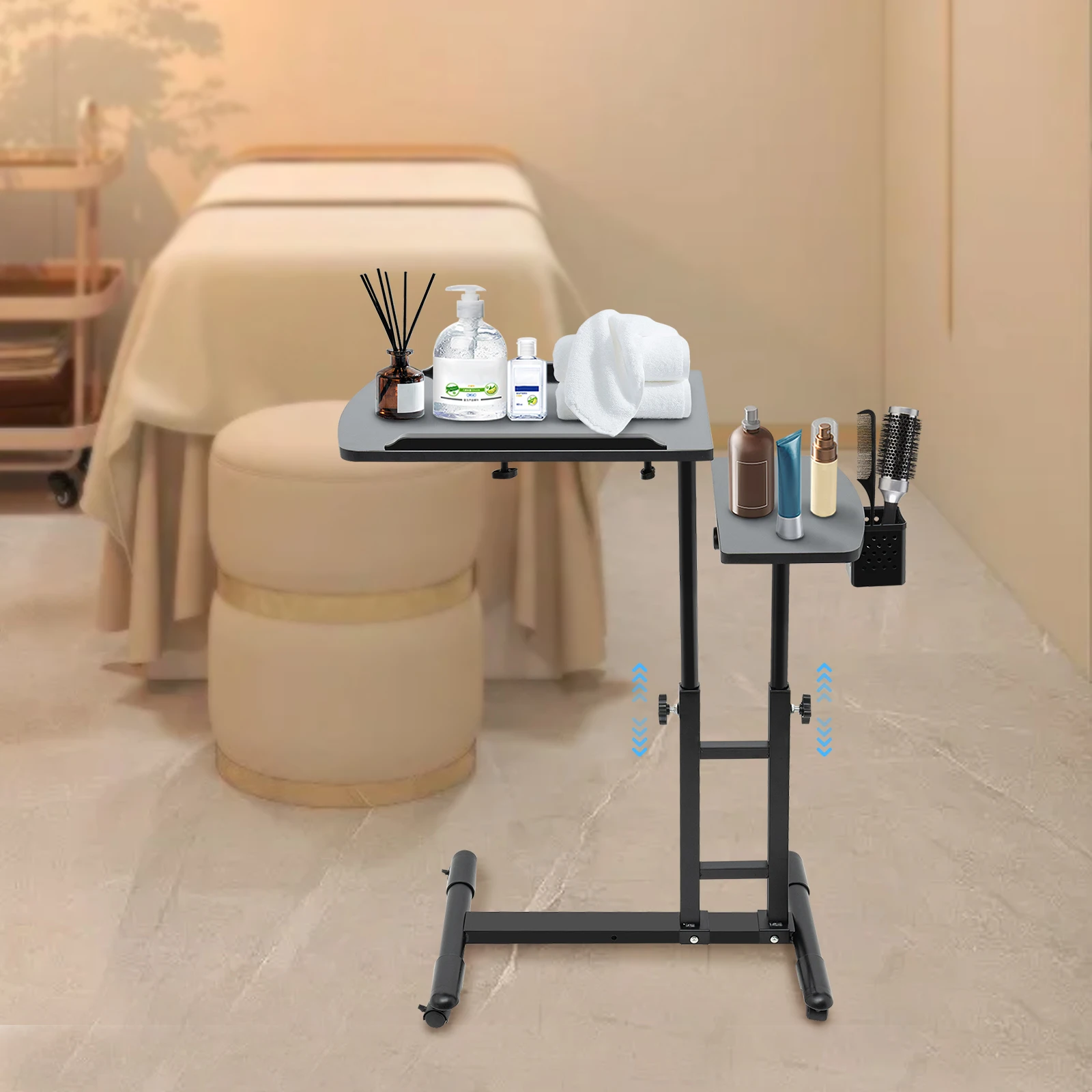 Premium Tattoo Workbench with Dual Adjustable Tables, tattoo workbench stand with 360° Lockable Casters, Fit for Studio/Home Use