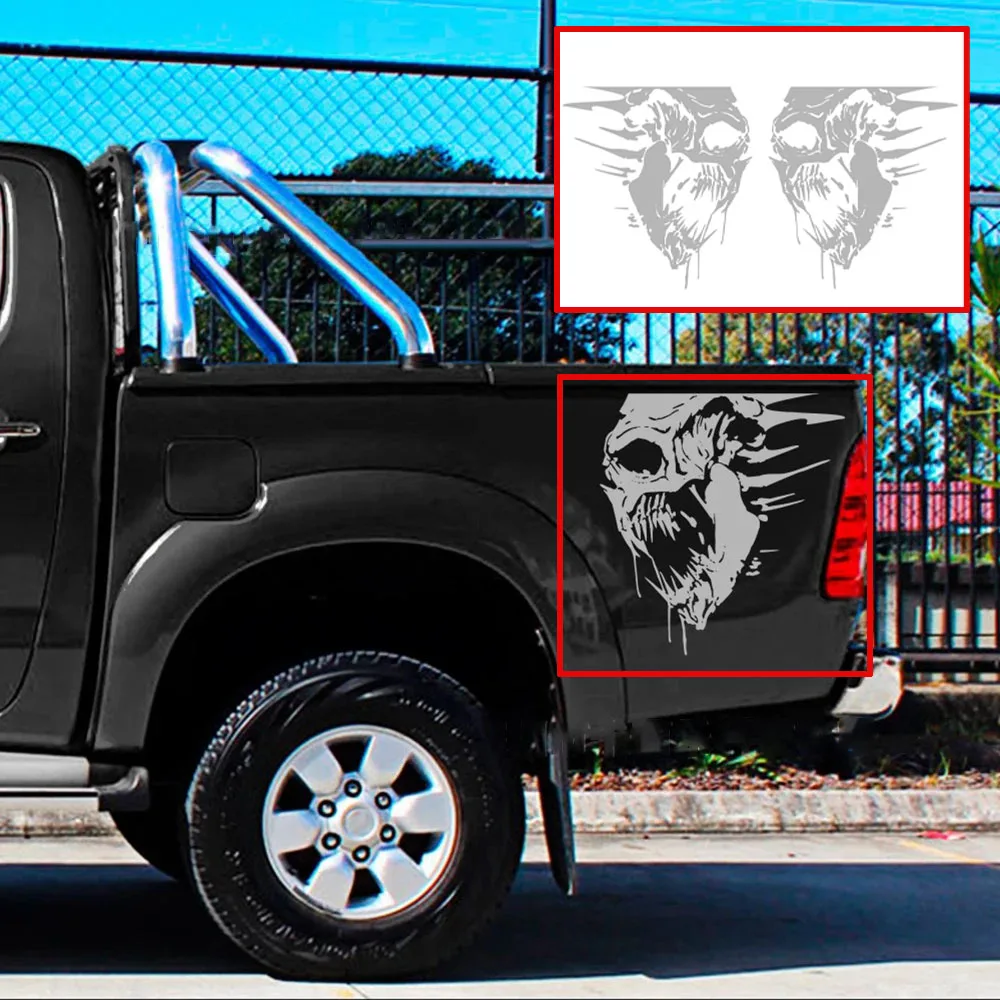 

60cmx5 Gray Sticker Terrorist Skull Tailgate Bed Decals Accessories Car Decorative for Ford Raptor Toyota Hilux Dodge Chevrolet