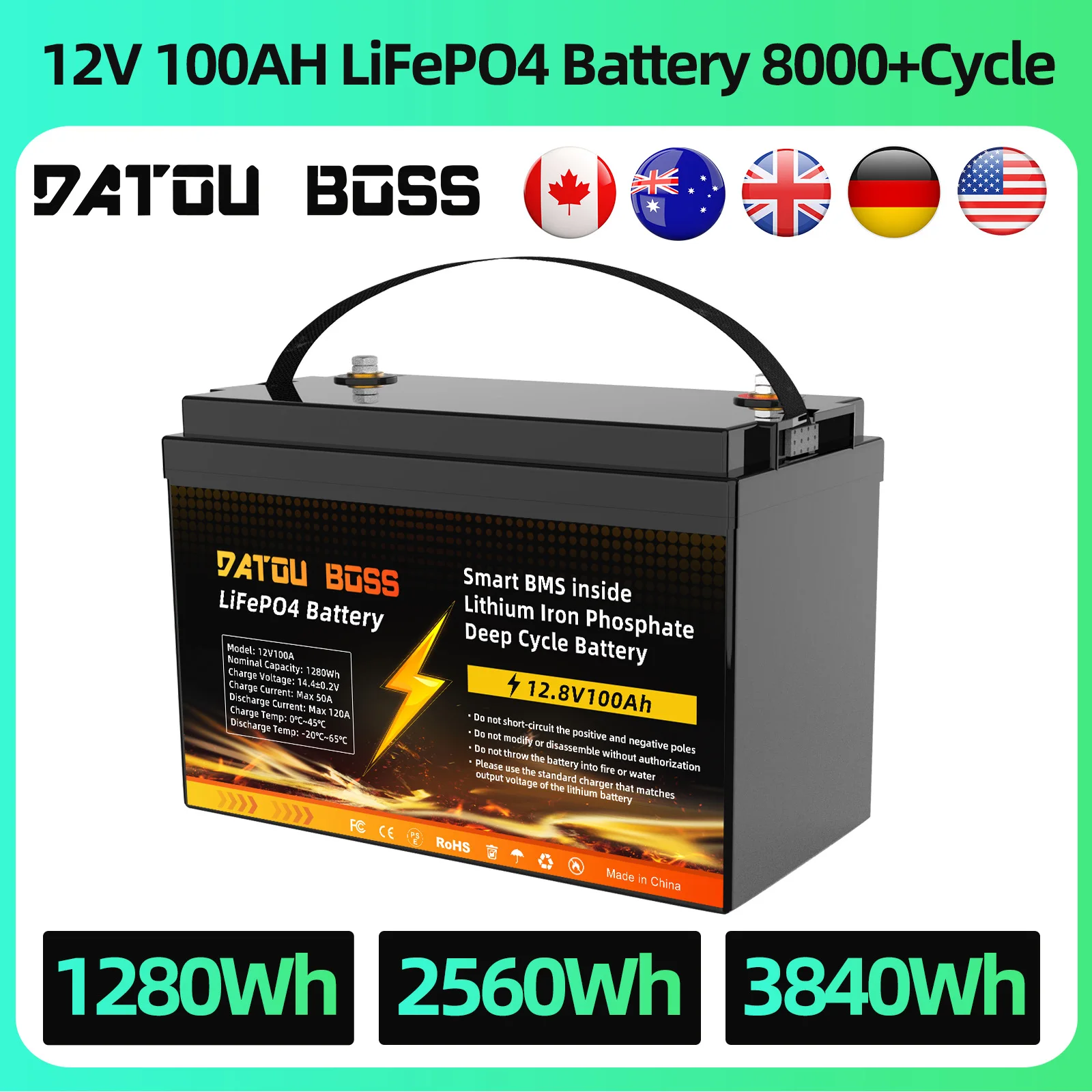 

DATOUBOSS 1 2PCS Rechargeable Batteries Fast Delivery Lifepo4 12V 100Ah Battery Power Banks Inverter Golf Solar System Tax Free