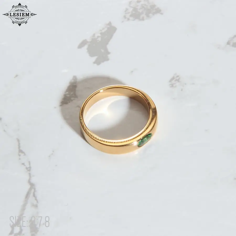 LESIEM Xmas Gift Gold Plated size 6 7 8 Goddess rings for women green horse eye zircon men ring High Quality Jewelry