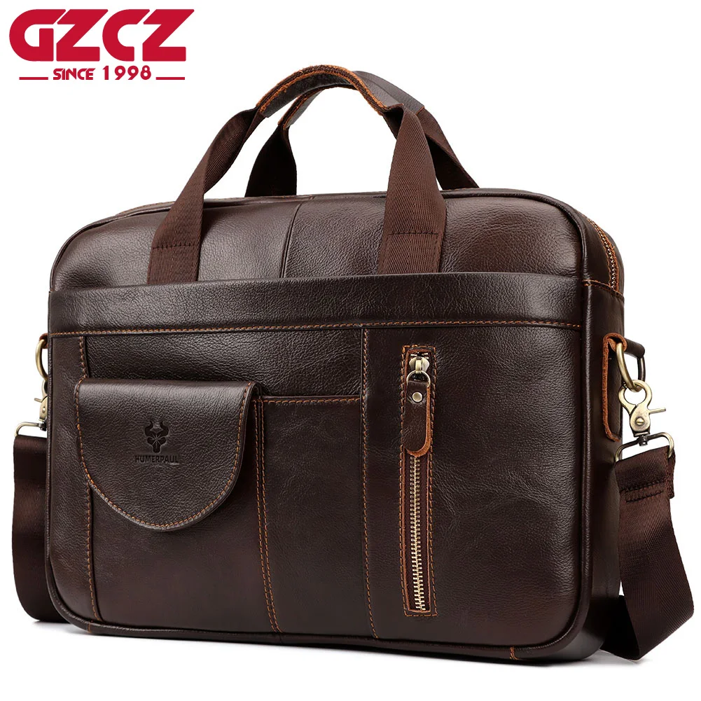 GZCZ Echtleder Herren Aktentasche Mode Oberschicht Leder Laptoptasche mit mehreren Fächern Business Schulter Messenger