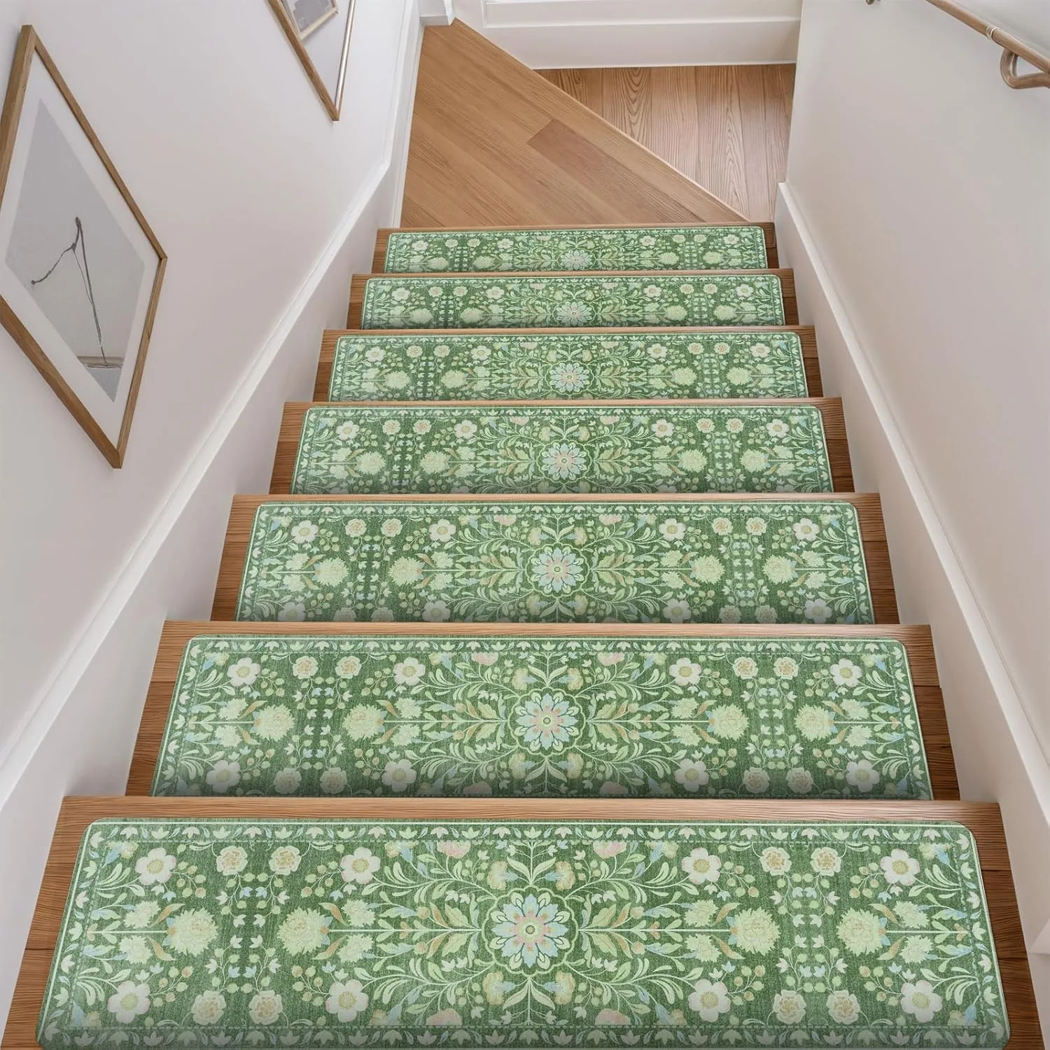 

Floral Stair Treads Non-Slip Runner, Solid Wood Stairs Carpet, Home Step Mats, Christmas Decor Rug, Long Cashmere Rugs 계단 카펫