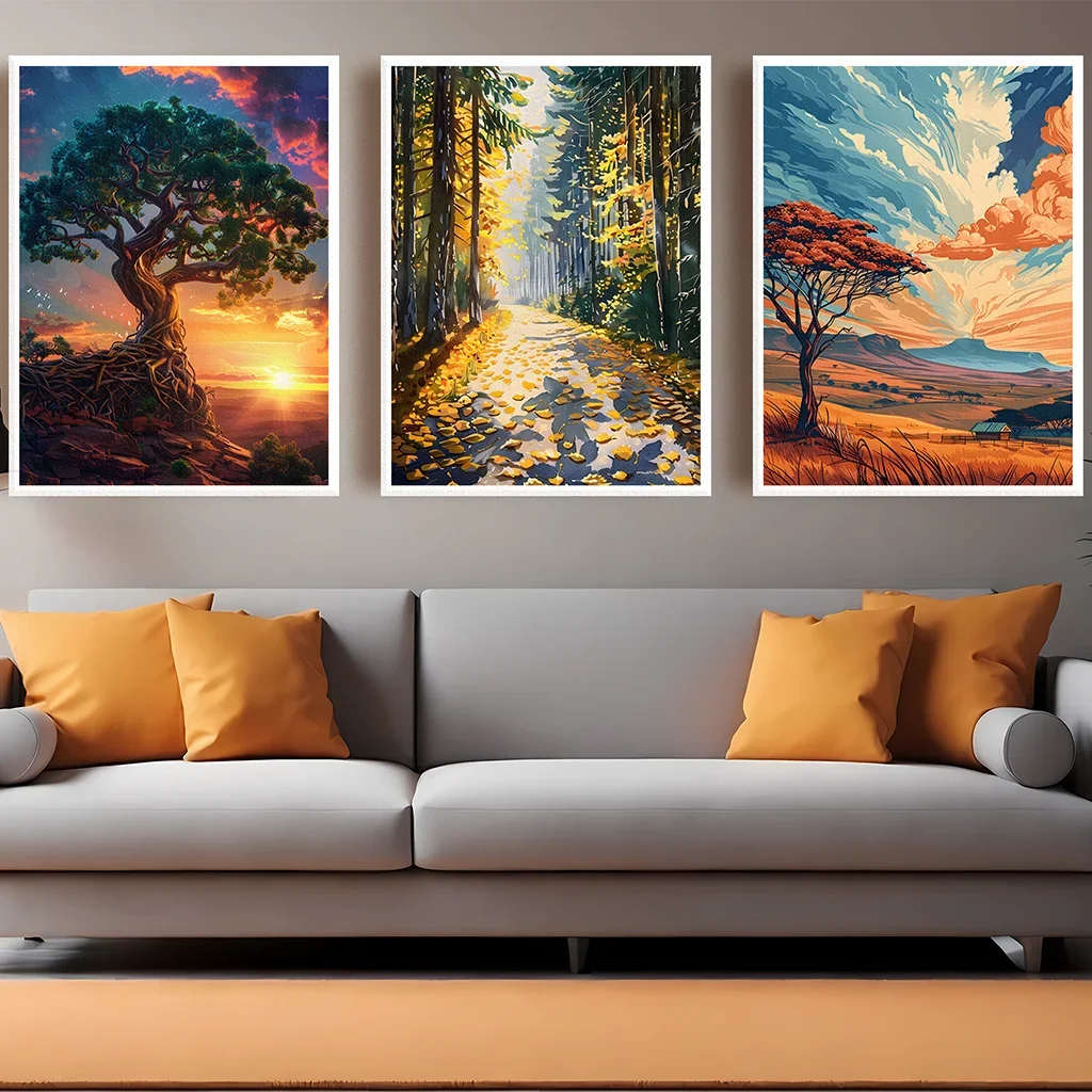 (No frame)Arte de pared con paisaje natural, pintura en lienzo de paisaje de puesta de sol occidental, póster vintage impreso