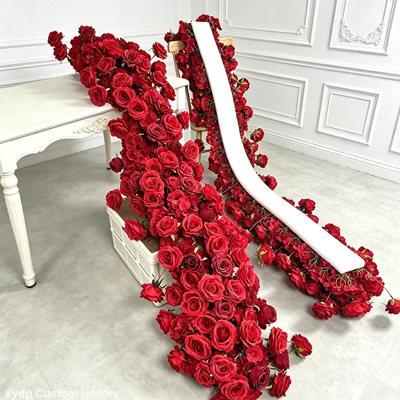 Künstliche Blumenreihe Rosen-Hortensien Sofa-Läufer Hochzeits-Hintergrund Tischdekoration Blumenreihe Dekor Florale Party-Präsentations-Requisiten – Detail 8