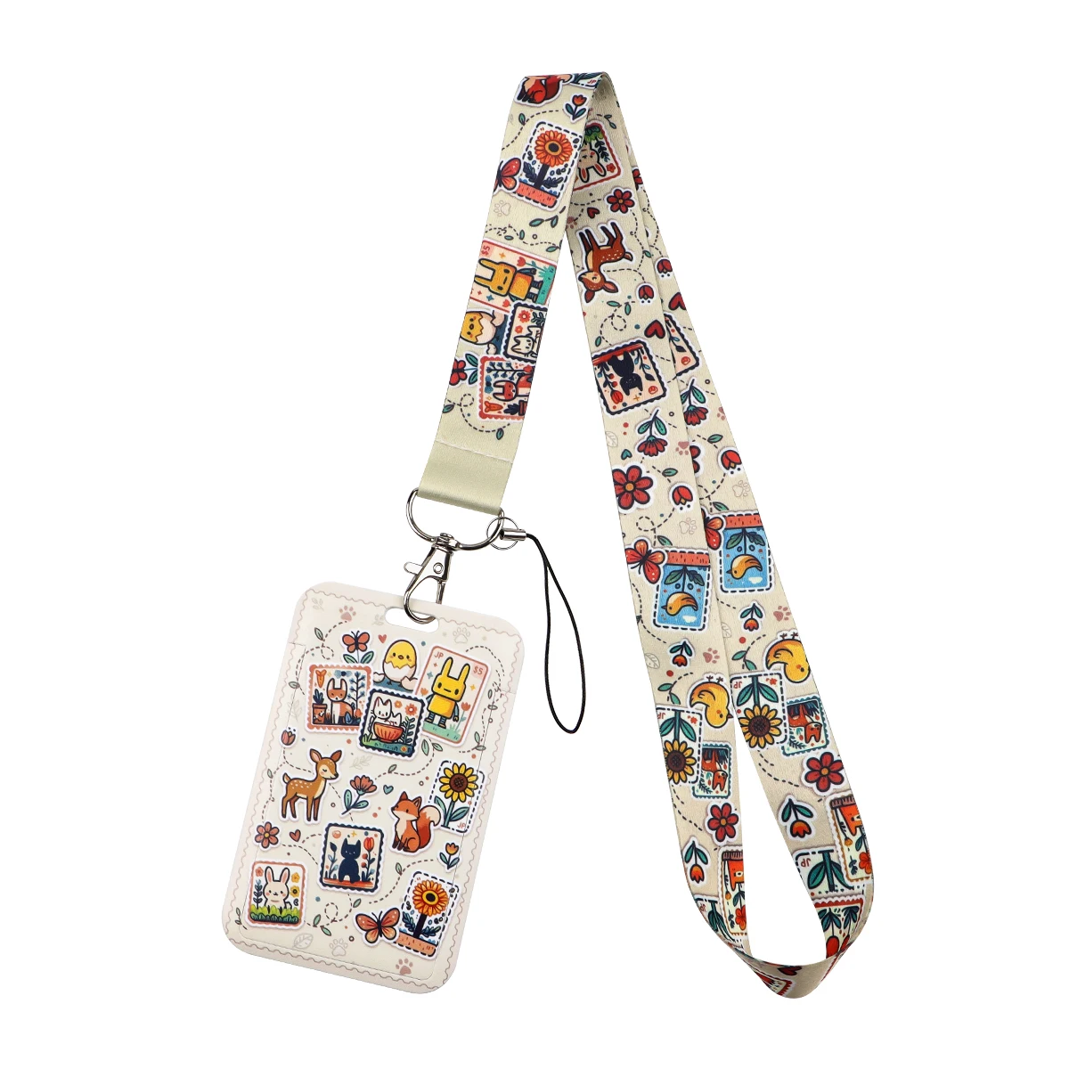 Funny Black Cat Credential Holder Lanyard, Koi Fish Pattern