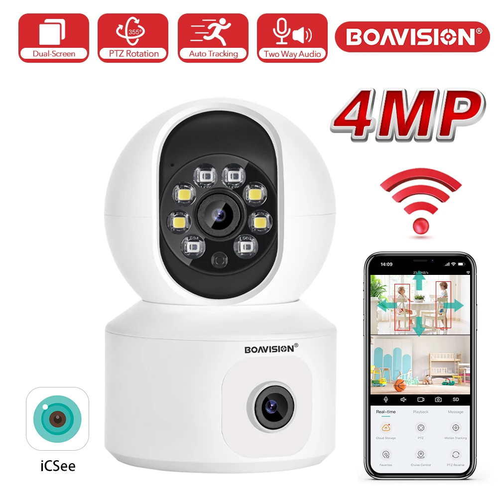 HD 4MP WiFi Camera PTZ Dual-Lens Dual-Screen Baby Monitor Camera Auto Tracking supporto di rilevamento umanoide Onvif Secuirty Camera