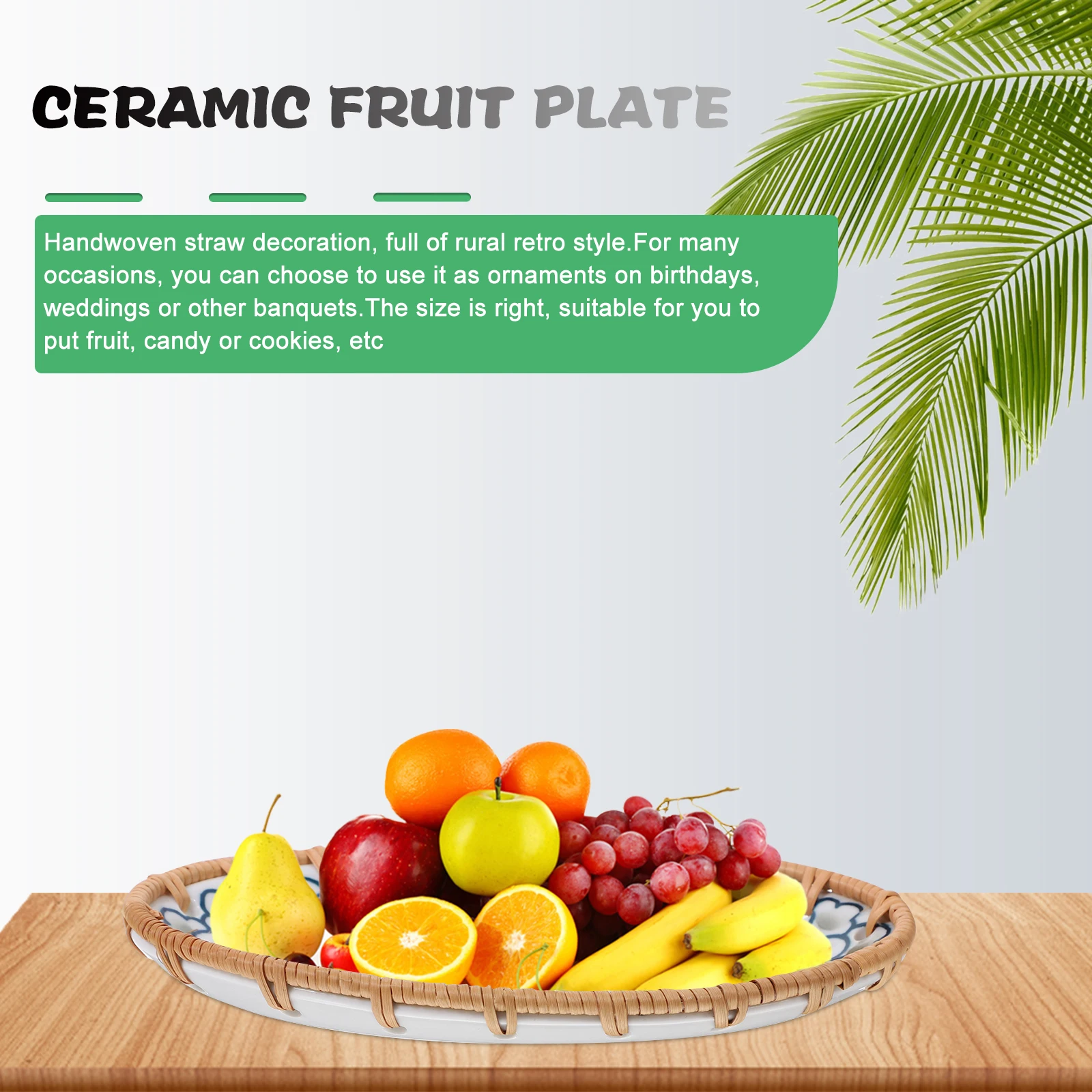 

Hand Woven Bamboo Tray Food Serving Dish High Grade Porcelain Material Colorful Elegant Suitable for Birthdays Weddings