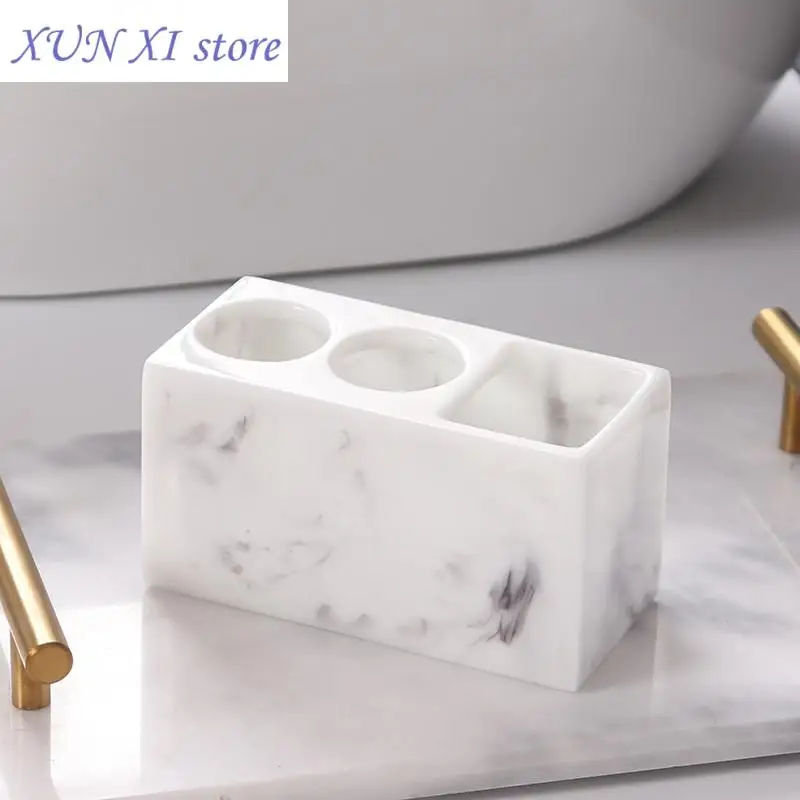 1pc Creative Marble Pattern Resin Multifunction Electric Toothbrush Rack Toothpaste Holder Bathroom Cleaning Brush Storage Box