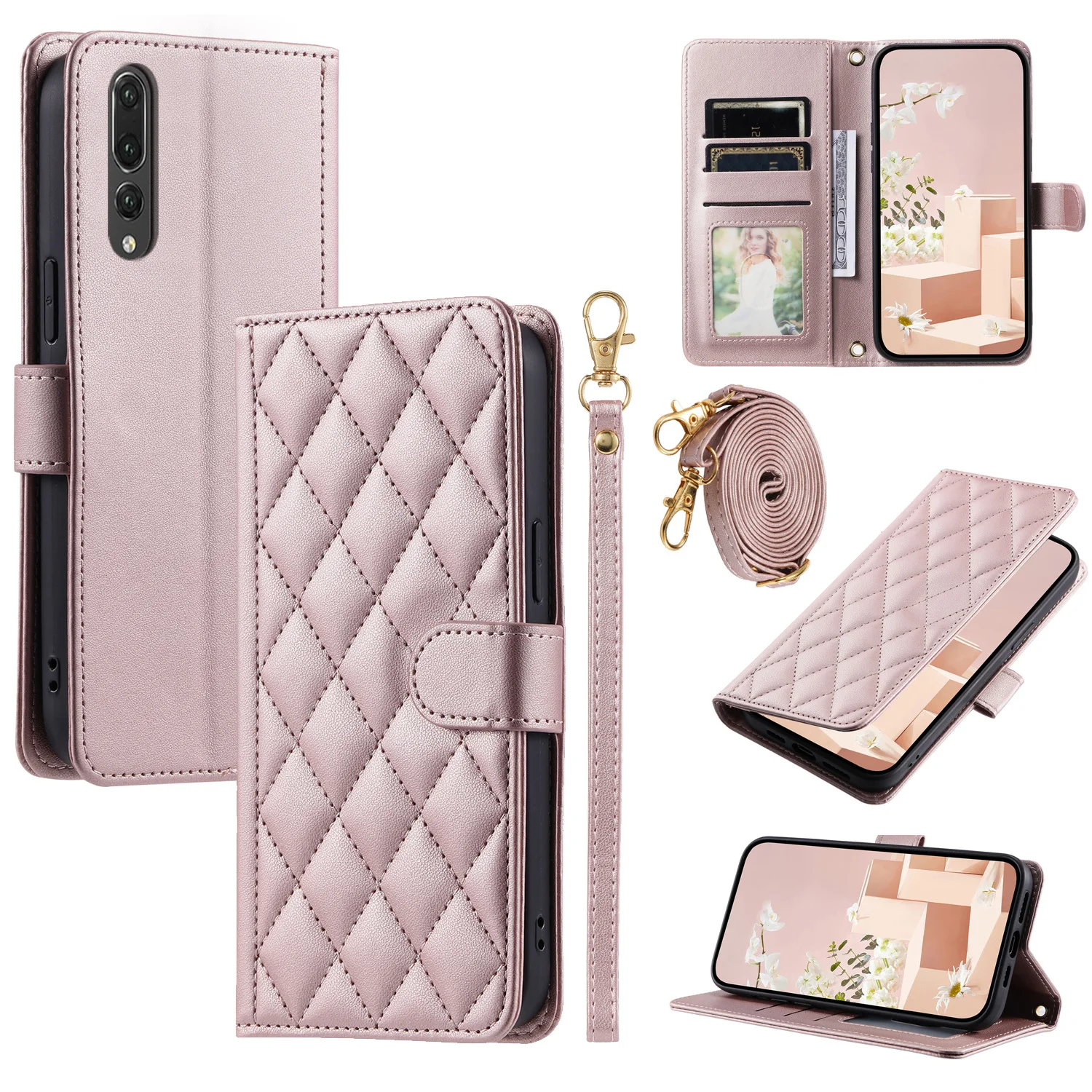 

For Huawei P20 Pro Phone Case Crossbody Back Long Lanyard Silicone Protective Case Flip Leather Case