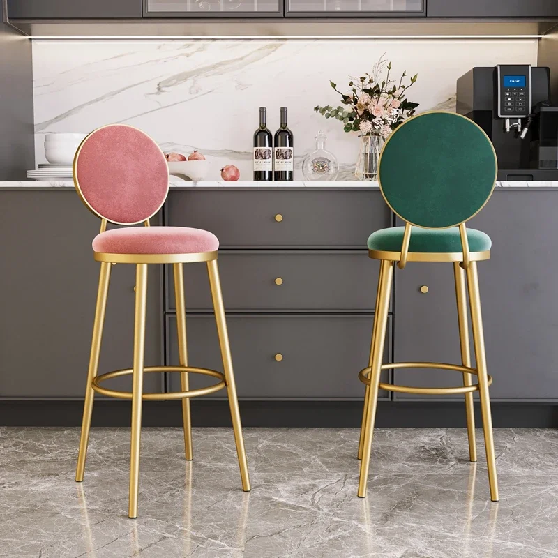 

Back Minimalistic Bar Stool Modern Round Velvet Comfortable Design Nordic Bar Chair Gold Metal Taburetes De Bar Home Furniture