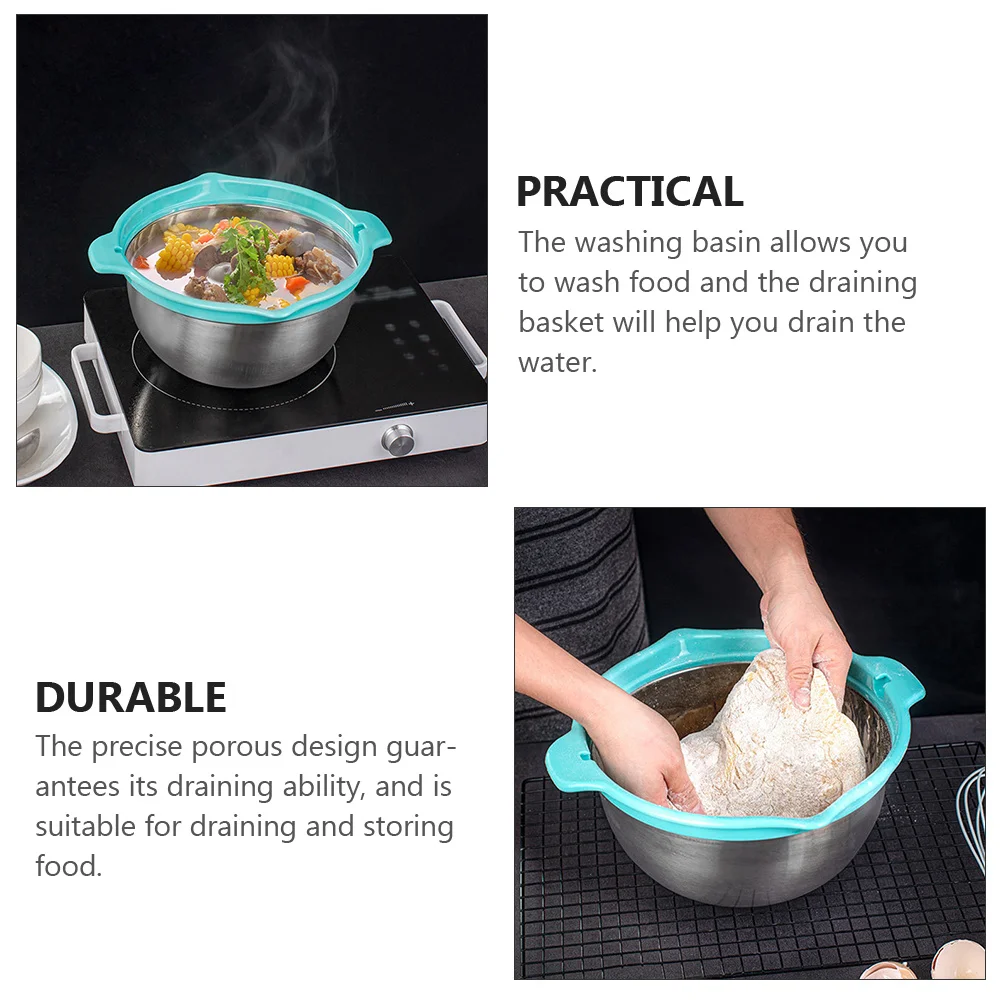 

1Set Large Capacity Kitchen Draining Basket Wash Basin Kit PP Stainless Steel Double Layers Design Practical Strainer