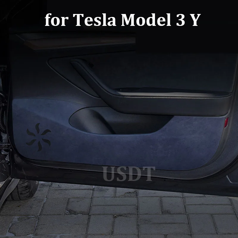 

For Tesla Model 3 Model 2023 2022 2021 2020 2017 Car Door Anti Kick Protection Pad Panel TOP Suede Sticker Doors Anti-Dirty Trim