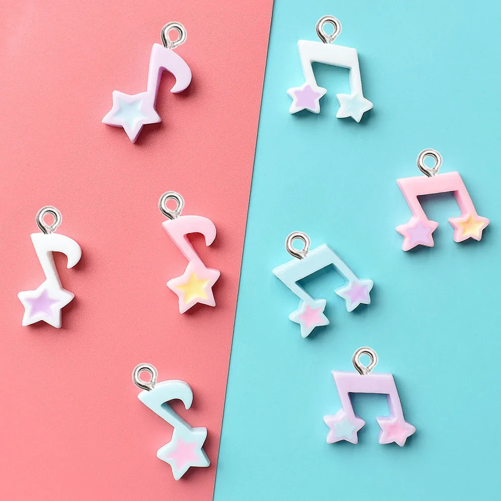 10Pcs Kawaii Star Musical Note Resin Charms DIY Handmade Earring Necklaces Jewelry Making Accessory Garment Bag Keychain Pendant