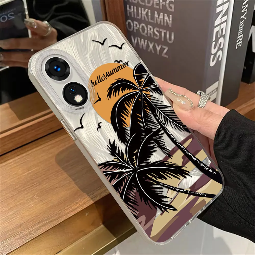 Funda de teléfono para OPPO A98, A96, A95, A94, A93, A92, A79, A78, patrón de árbol de coco, a prueba de golpes, anticaída, cubierta suave de hilo de plumas