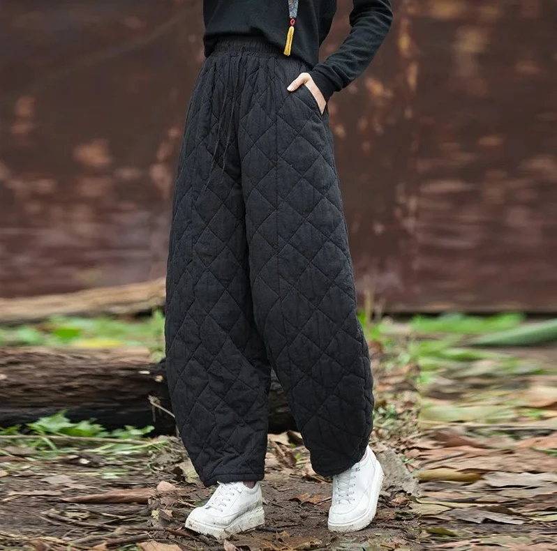 سراويل نسائية كلاسيكية جديدة لعام 2025 ، سراويل فضفاضة بلون سادة للشتاء الدافئ ، سراويل قطنية مرنة عالية الخصر ناعمة #4