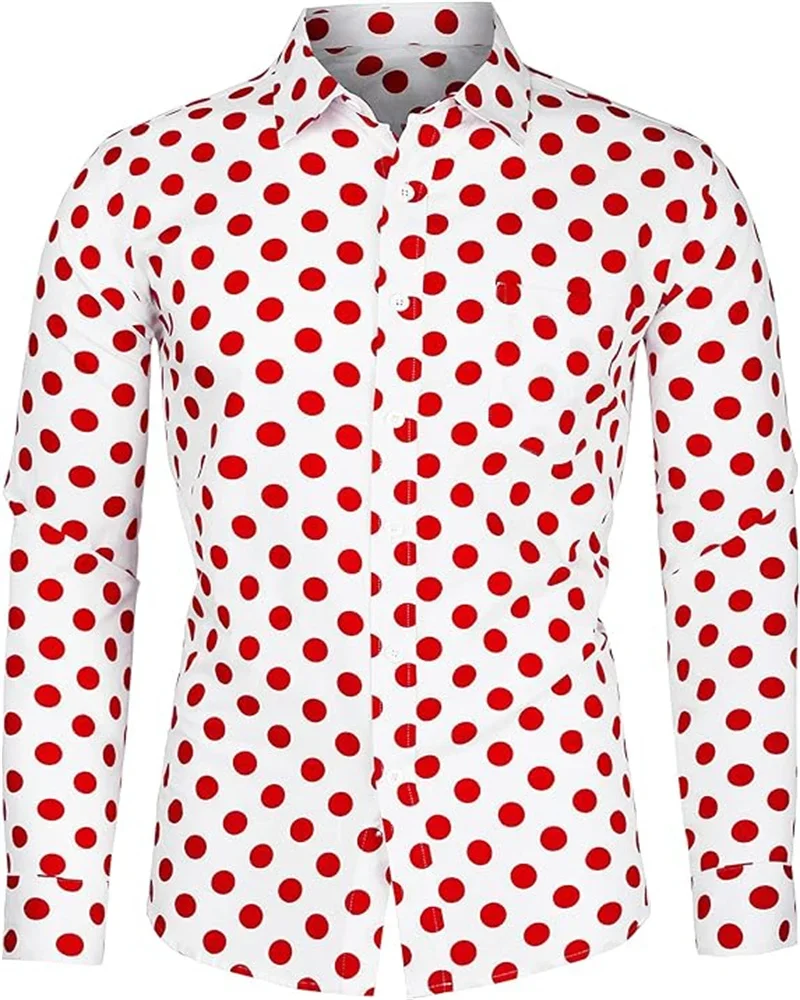 

Stylish Men's Shirts 10 Colors Polka Dot Long Sleeve Slim Printed Lapel Button Trendy Men's Shirt Korean Reviews Many Clothes