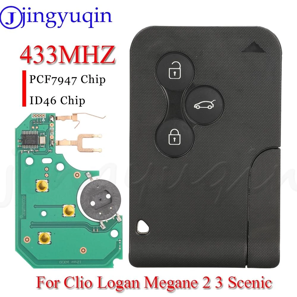 jingyuqin Smart Key Card For Renault Megane II Scenic II Grand Scenic 2003-2008 433Mhz PCF7947 ID46 3 BTN Remote PCB Ultrasonic