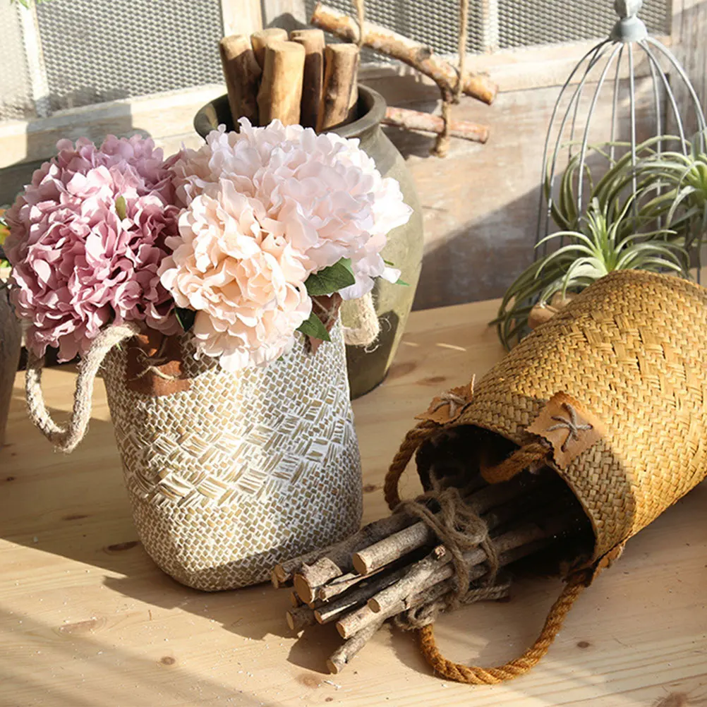 

Retro Woven Basket Beautiful Flower Vase Container Living Bedroom Game Room Dry Flowers Decorative Planter Pots Table nament