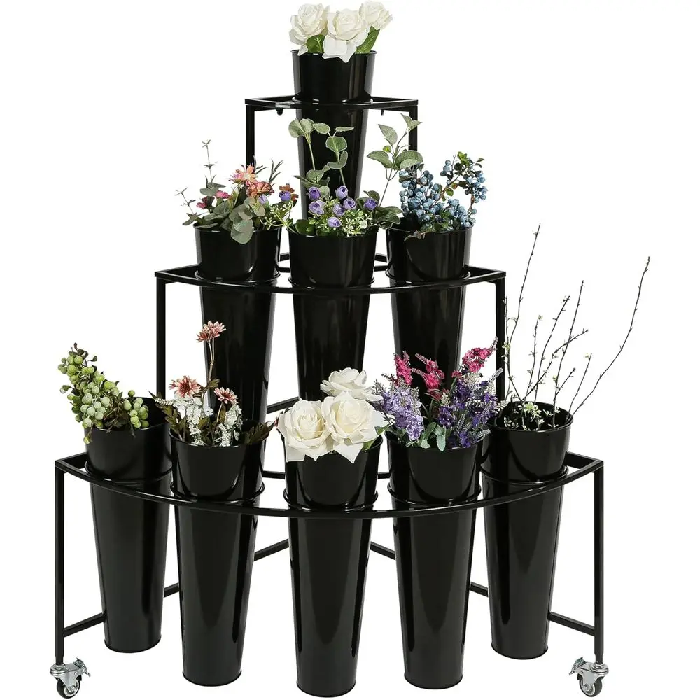 

3-Tier Cart with 9 Buckets, Swivel Wheels & Brake, Suitable for Indoor & Outdoor Events