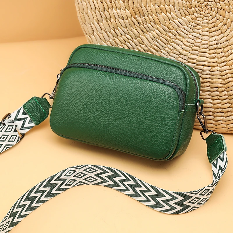 New Striped Wide Shoulder Strap Authentic Cowhide  Shoulder Bag Solid Color Additional Thin Shoulder Strap Fashion Crossbody Bag