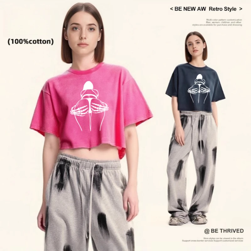 Amalfi Coast Italia Lemon Fruit Design Print Summer Cotton Round Neck T-shirt Washed Loose O Neck Short Sleeved Women Top