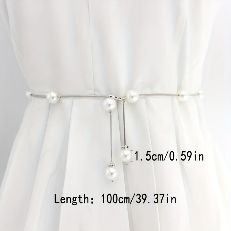 2/1PC Elegant Pearl Women\'s Belt Simple Adjustable Metal Thin Chain Belt For Ladies Dress Skinny Waistband Decorative Jewelry