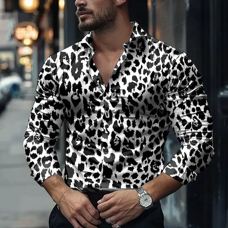 All season fashion leopard print spot hot selling factory direct sales 2024 fashionable long sleeved top for men's casual loose