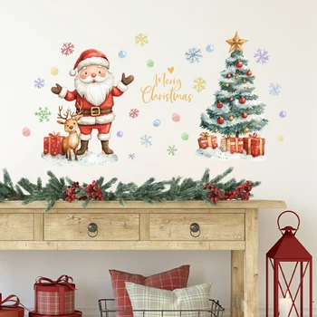 1PC Santa Claus, reindeer, tree, snowflake pattern glass/wall sticker, Christmas gift decoration sticker