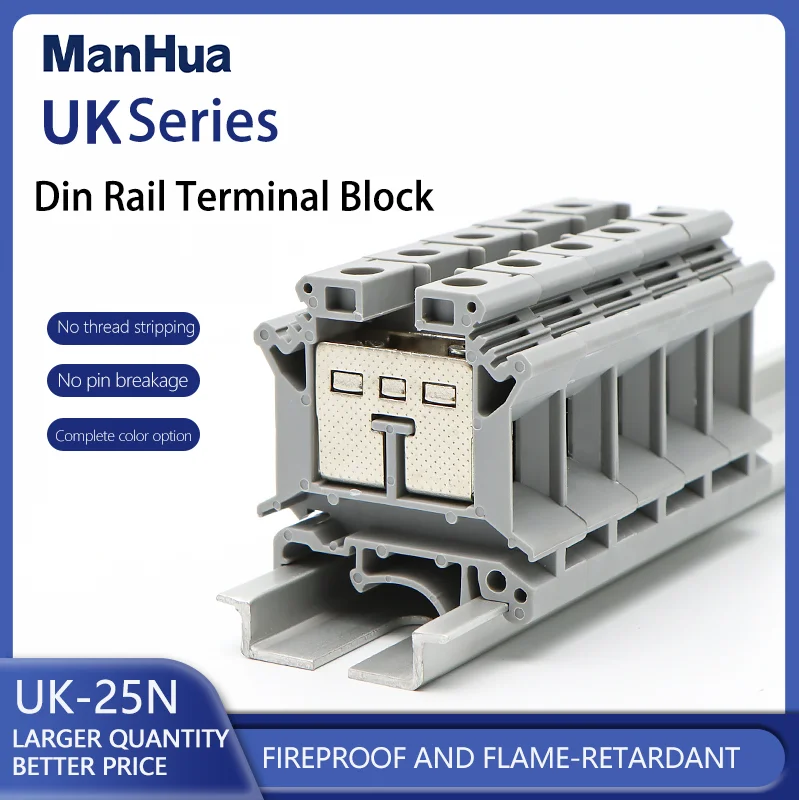 ManHua 10Pcs UK-25N Din Rail Terminal Blocks Universal Class Connector Screw Connection Terminal Blocks UK25 Wire Conductor