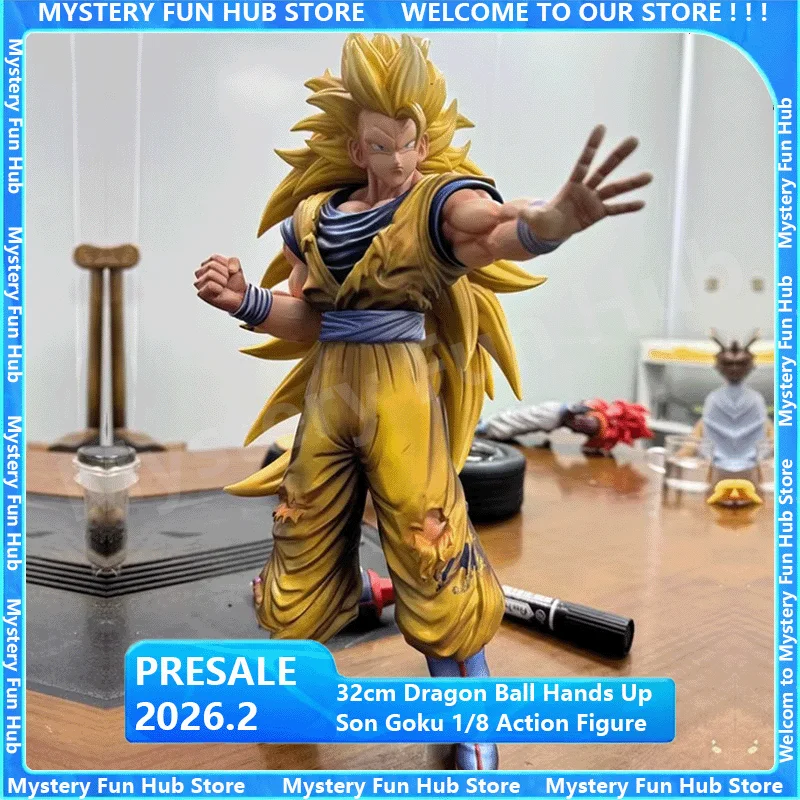 

32cm Dragon Ball Anime Figurine Son Goku Action Figure 1/8 Hands Up Ssj3 Goku Model Decor Statue Collection Birthday Toys Gift