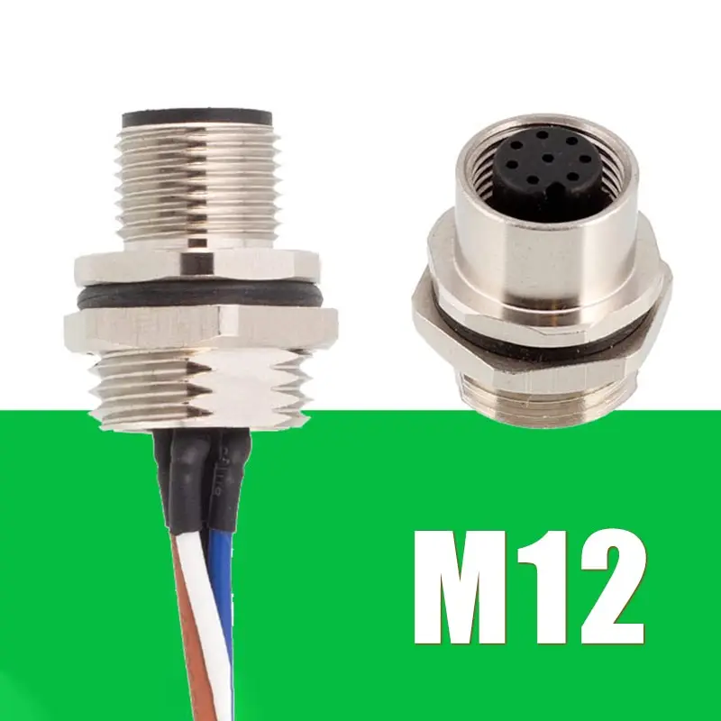 IP67 Cable Connector M12 Plug Metal 2 3 4 5 Pin Shielded Panel Mount Male Female Connectors Adapter Socket with 30cm Wire