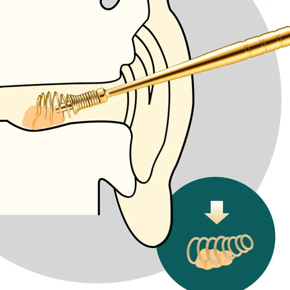 جامعو شمع الأذن من الفولاذ الذهبي ، مزيل شمع الأذن ، ملعقة تنظيف كوريت ، أداة عناية ، منظف لمعول الأذن