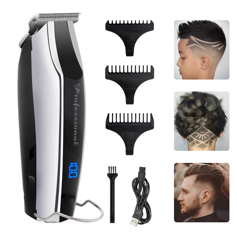 Multi-Speed Adjustable Electric Hair Clippers for Home Use LCD Engraved Hair Trimmer Pompadour Scissors Professional Haircut Kit