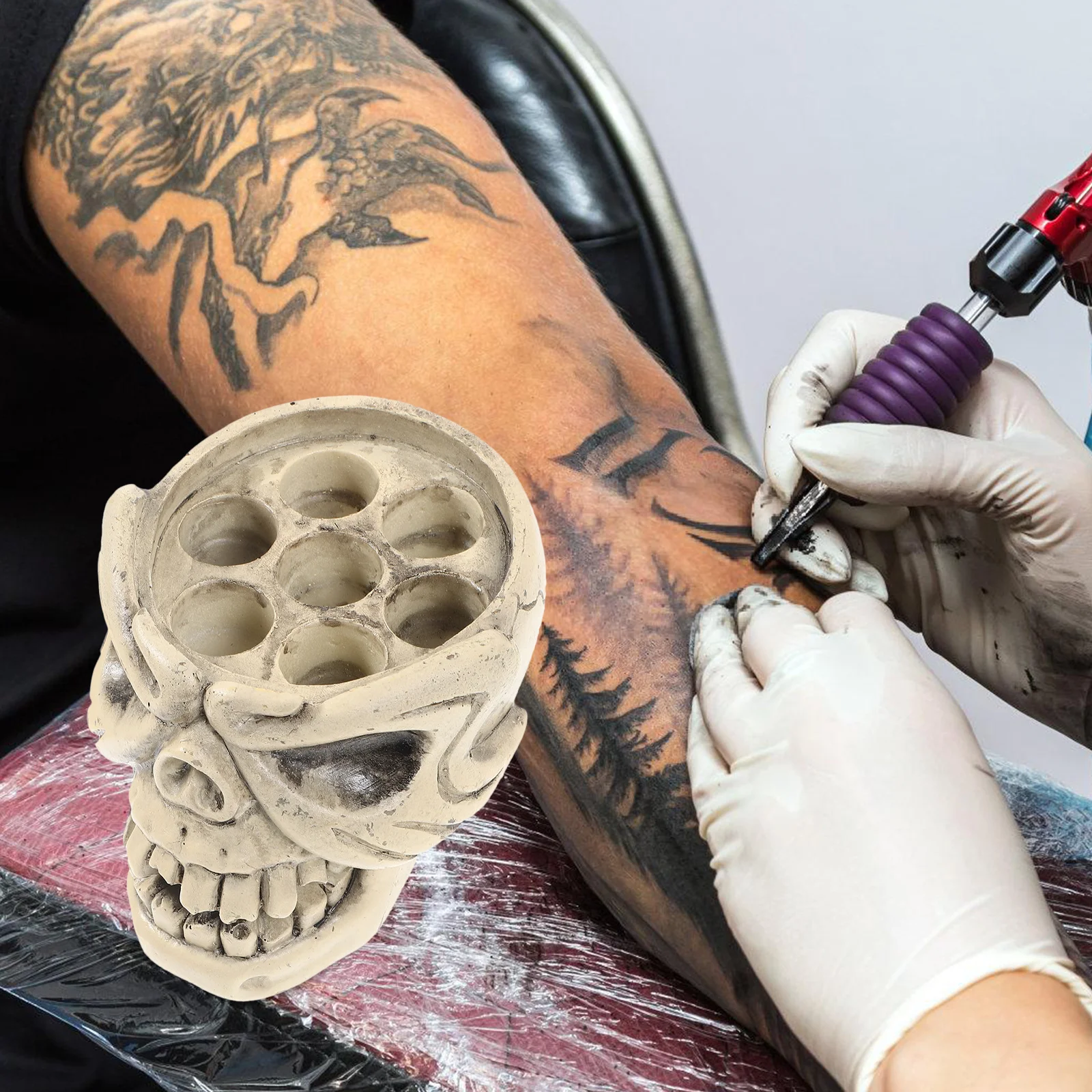 

Skull Shape Ink Cup Holder Durable Stable Pigment Rack Practical Color Cup Stand for Tattoo Eyebrow Lips Supplies