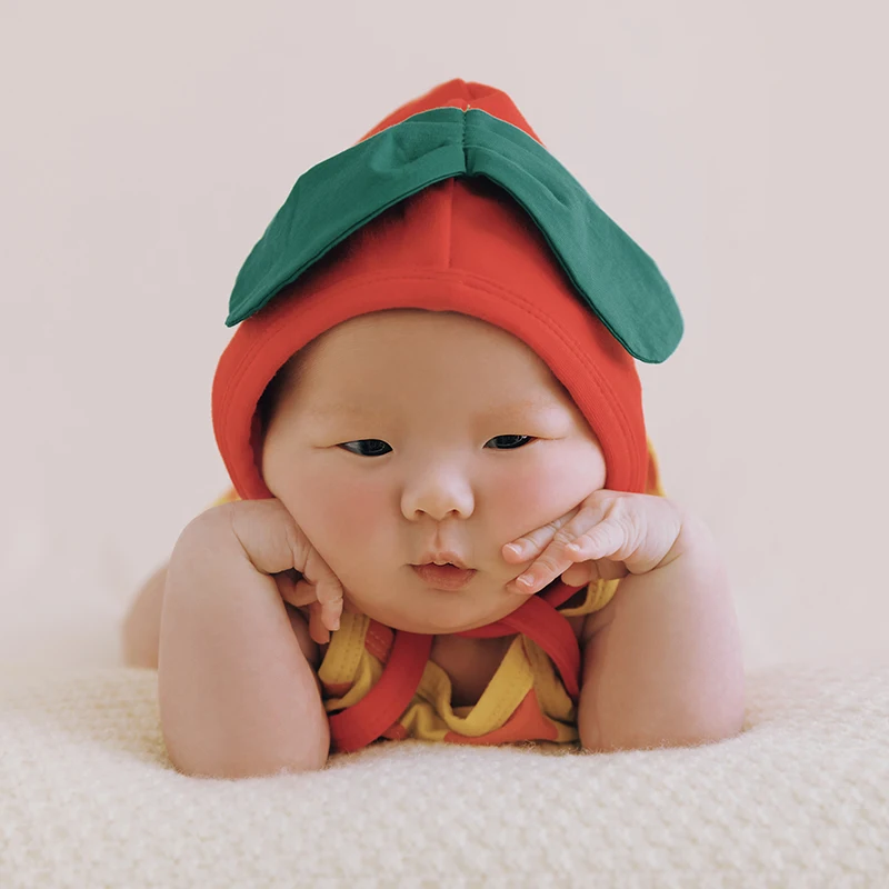 Cute Baby Clothing Apple Doll Simulated Tomatoes Photo Decoration Bow Headband Funny Hat Clothes Set Newborn Photography Props