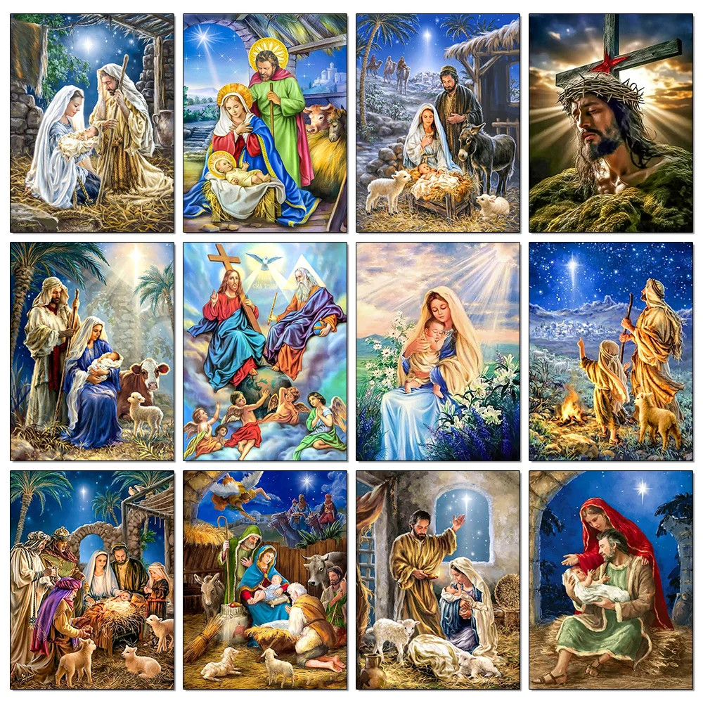 DIY Diamond Painting Jesus Born in the Manger Diamond Embroidery Religion Icon Cross Stitch Full Round Drill Mosaic Rhinestone